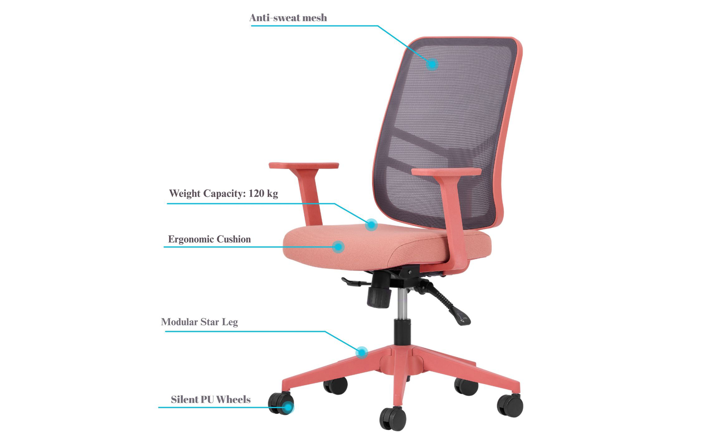 Scaun de birou Lotus, roz  7